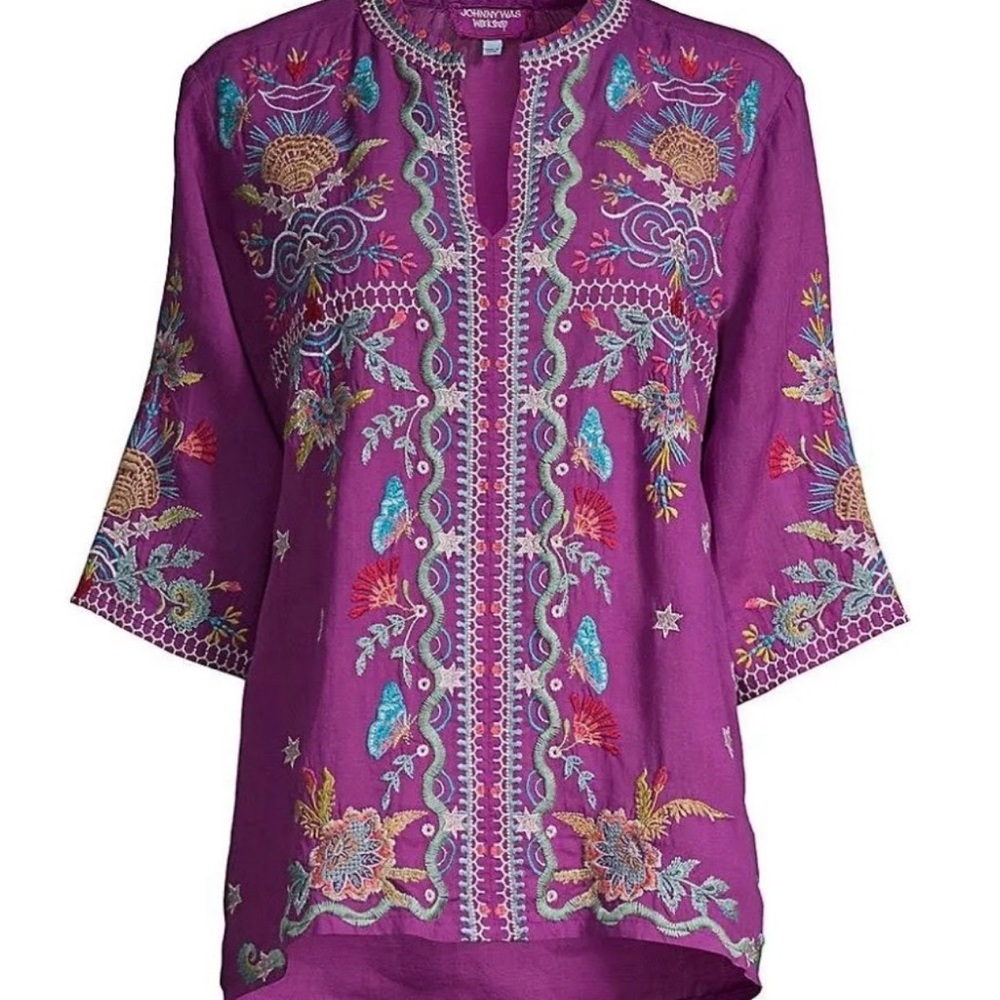 Johnny Was Arzella Purple Embroidered Tunic Top XS NWOT $225 Retail - Picture 12 of 12
